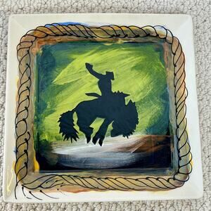 Artables Original Piece Handpainted Cowboy Plate Dish Decor 10" Square Ceramic